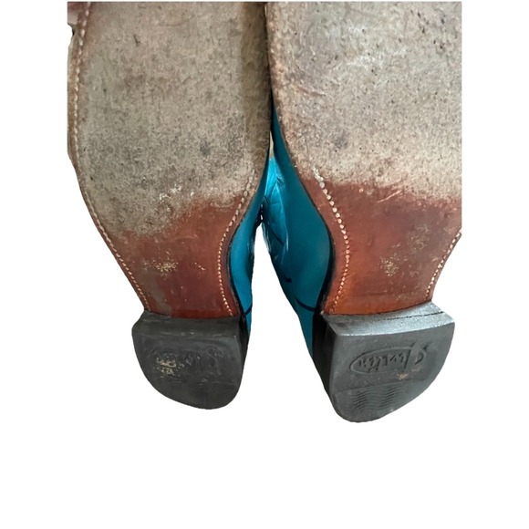 VTG Justin Roper Boots Womens 6B Leather Cowboy Teal Turquoise Western USA - Picture 8 of 8